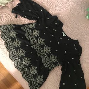 American Eagle Embroidered black blouse